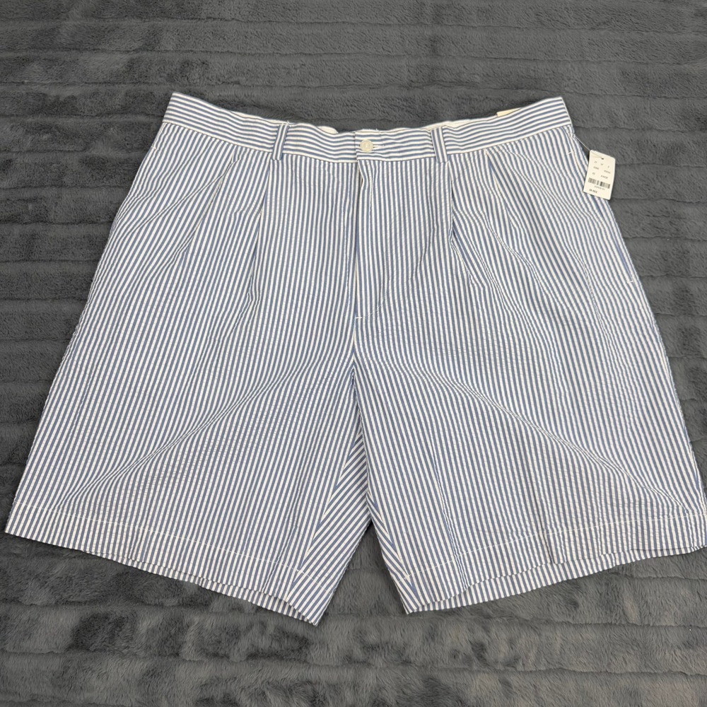 Brooks Brothers 346 Mens 38 Blue White Striped Seersucker Pleated Shorts Cotton